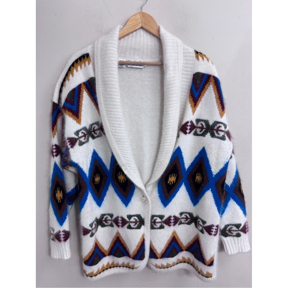 VTG Southwestern Alpaca Blend Shawl Collar Cardigan size L Cozy Cowgirl Western